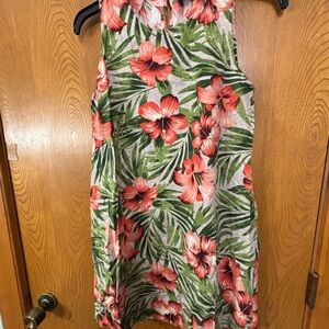 AK Linen A-line Sleeveless Tropical Floral Print Dress S